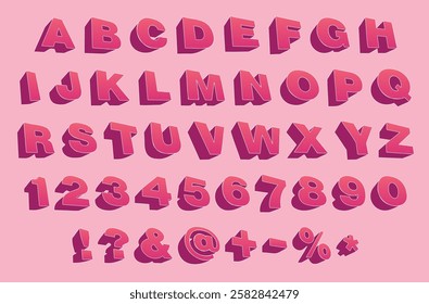 3d font design with halftone effect. Complete english alphabet and numbers from 0 to 9. Collection of large letters in 3d style with halftone effect. Vector illustration.