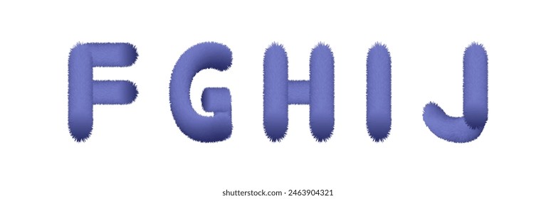 3D Font design isolated transparent background. Hairy style 3D vector Letters for web and social media design. Furry vector illustration.