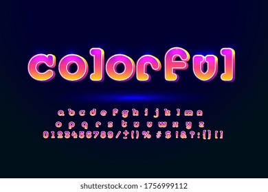 3D Font from geometric module, trendy bright alphabet, modern condensed Latin letters from A to Z and Arab numbers from 0 to 9 for you designs, vector illustration