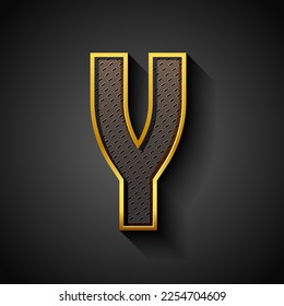 3d font with golden streak, trendy condensed alphabet sans serif, modern metallic letter Y with carbon fiber texture, vector illustration 10eps.