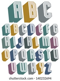 3d font with good style, simple shaped geometric letters alphabet, great font for design, advertising, web and headlines.