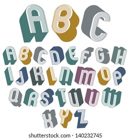 3d font with good style, simple shaped bold letters alphabet made with round shapes and lines, great font for design, advertising, web and headlines.