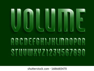 3d font from green color, trendy volume alphabet sans serif, modern letters and numbers for your logo, flyer, film poster, fashion banner, vector illustration 10eps.