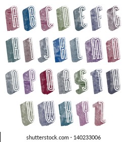 3d font with halftone dots texture, old letters alphabet.