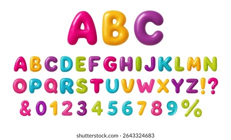 Fonte 3d Letra Número Balão Alfabeto ABC Texto Bolha Tipografia Para Aniversário E Festa Vetor Divertido Pop Brilhante Tipo