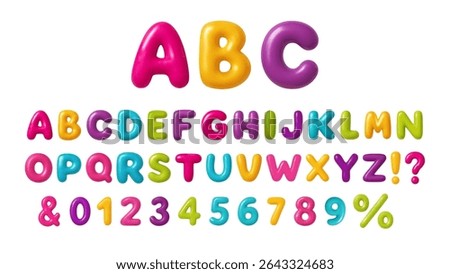 3d Font Letter Number Balloon Alphabet ABC Text Bubble Typography For Birthday And Party Vector Cartoon Fun Pop Glossy Typeface