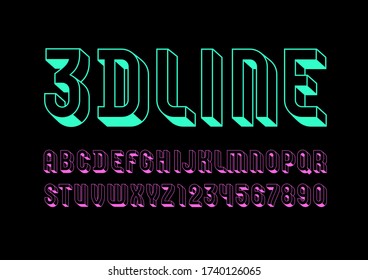 3D Font from neon color, trendy bright alphabet, modern condensed letters and numbers for your design, vector illustration 10eps