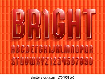 3d font from orange color, trendy volume alphabet sans serif, modern letters and numbers for your logo, flyer, film poster, fashion banner, vector illustration 10eps.