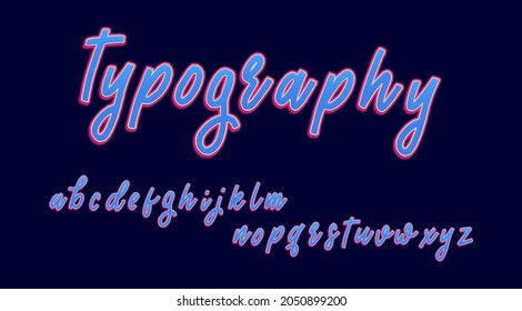 3d font. Simple brush script font, with 3d extrude and highlight, youth design style for brand design. Typography vector illustration.
