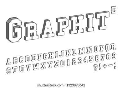 3D font template. Letters and numbers isometric design. Vector illustration.