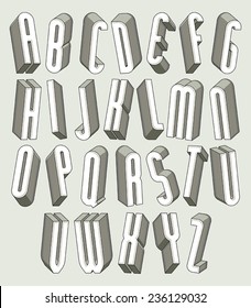 3d font, thin and tall dimensional letters set made with round elements, monochrome alphabet for design.