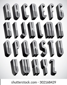 3d font, thin and tall dimensional letters set made with round elements, monochrome alphabet for design.