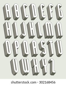 3d font, thin and tall dimensional letters set made with round elements, monochrome alphabet for design.