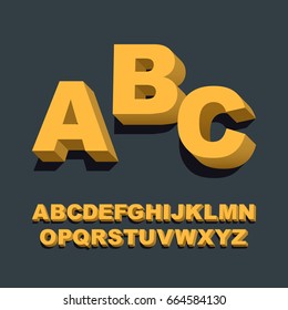 3d font. Three-dimensional alphabet letters. Vector illustration.