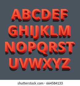 3d font. Three-dimensional alphabet letters. Vector illustration.