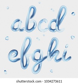 3d font. Transparent Letters a, b, c, d, e, f, g, h, i. Realistic water paint render typography vector illustration.