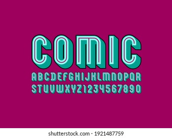 3D Font, trendy bright alphabet, retro condensed letters and numbers with line,, vector illustration 10eps