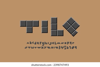 3d font, trendy game alphabet, Latin letters and Arab numbers made in mosaic tile style, vector illustration 10eps