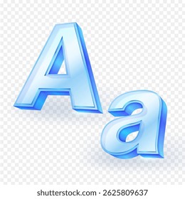 3D font uppercase and lowercase English letters "A" made of transparent glass material isolated on white background. Vector illustration.