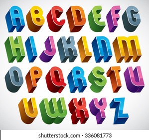 3d font, vector colorful glossy letters, geometric three-dimensional alphabet made with round shapes, best for use in advertising and web design.