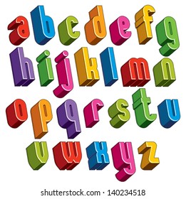 3d font, vector colorful letters, geometric dimensional alphabet, best for use in advertising and web design.