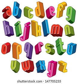3d font, vector colorful letters, geometric dimensional alphabet, best for use in advertising and web design.