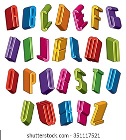 3d font, vector colorful letters, geometric dimensional alphabet, best for use in advertising and web design.