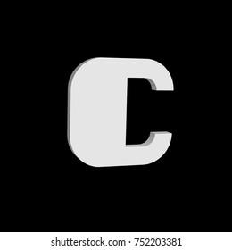 3D font, white letter C standing, vector background