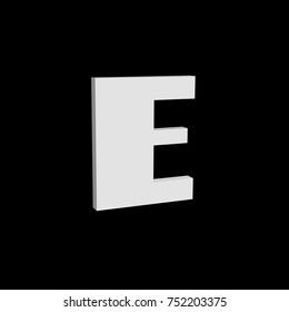3D font, white letter E standing, vector background