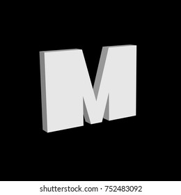 3D font, white letter M standing, vector background
