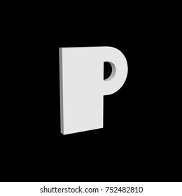 3D font, white letter P standing, vector background