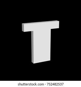 3D font, white letter T standing, vector background
