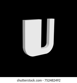 3D font, white letter U standing, vector background