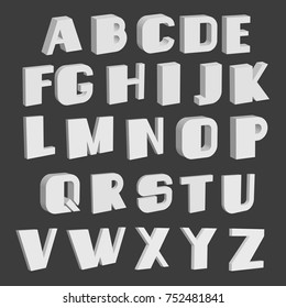 3D font, white letters set standing, vector background