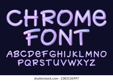 3D font in y2k style. Set of letters and numbers with fluid gradient on isolated background. 3D rendering of vector text made of metal or plastic in 90s vintage style.