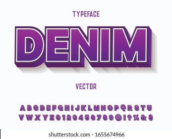 Fuente 3d, diseño vector abstracto y moderno, alfabeto, diseño de etiquetas de estilo vintage tipográfico.Estilo de letra Grunge gran denim con nombre