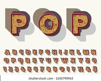 3d font.Vector letters and numbers. Font, Typeface, Script, Old style and sample label design with decoration named pop