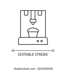 3d Food Printer Linear Icon. Food Products Manufacturing. Using Fresh Natural Ingredients. Thin Line Customizable Illustration. Contour Symbol. Vector Isolated Outline Drawing. Editable Stroke