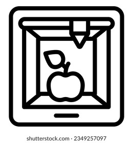 3d food printing line icon. 3D apple print vector illustration isolated on white. 3d meal printing outline style designed for and app.