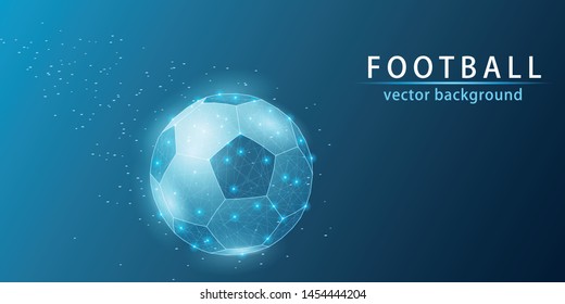 3d football ball. Sport vector symbol on blue background. Soccer ball with lighting graphic effect