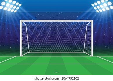 3d football stadium with soccer goal front view. Vector illustration