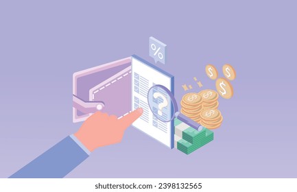 3d Formulario con el concepto de implementación de Lista completa y Plan de calculadora.sobre fondo púrpura Pastel.3d hecho a mano.3d icono vectorial para tecnología,ilustración empresarial.