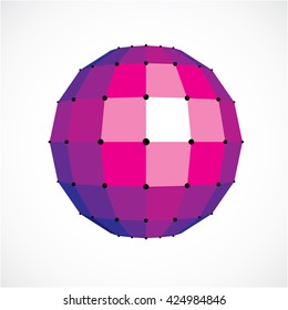 3d form made with black lines, futuristic origami abstract modeling. Purple vector low poly design element, cybernetic orb shape for use in science and technology.