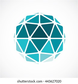 3d form made with black lines, futuristic origami abstract modeling. Green vector low poly design element, cybernetic orb shape for use in science and technology.