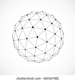 3d form made with black lines, futuristic origami abstract modeling. Gray vector low poly design element, cybernetic orb shape for use in science and technology.