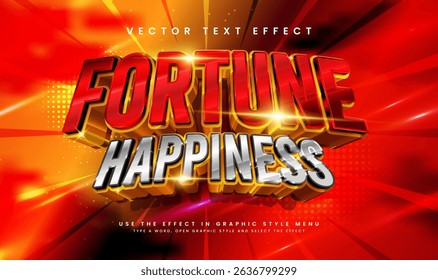 3d Fortune Happiness, Editable Vector Text Effect. Suitable for Red Elegant Theme.