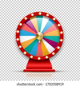 3d fortune wheel for gambling and lottery win isolated on transparent background. Roulette vector illustration for game and win jackpot blank template