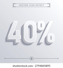 3D forty percent icon with clean minimalistic percentage symbol and smooth white vector effect