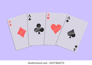 3d four Aces Playing Cards. Playing cards, chips fly. The concept of winning or gambling. Poker and card games. Vector 3d illustration
