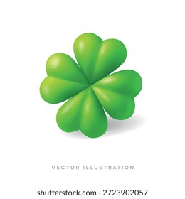 Trébol de cuatro hojas 3D. Símbolo de casino afortunado. Shamrock render, elemento de la ranura del bote, icono de juego. Ilustración del día de San Patricio